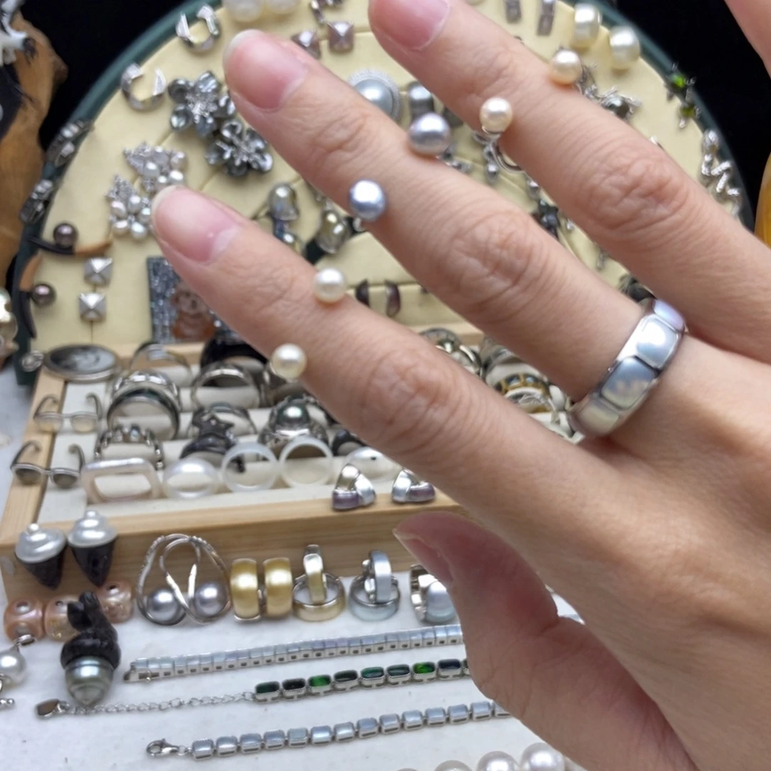 银S925镶嵌海水珍珠画框akoya关节戒