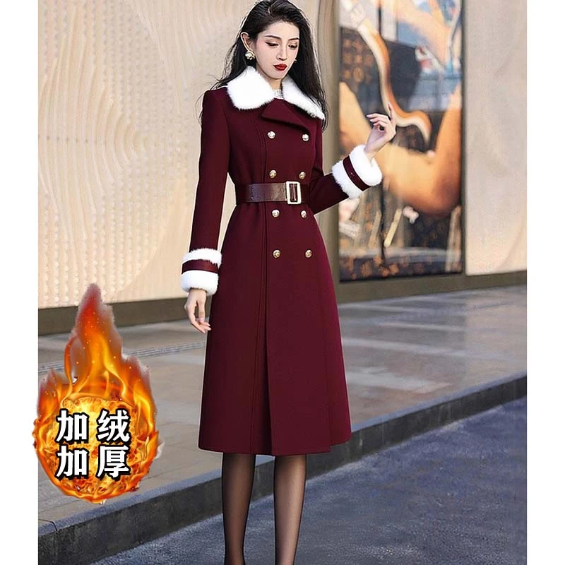 【王二小】【加绒加厚】【送腰带】毛呢外套冬装新款中长款大衣HY0154