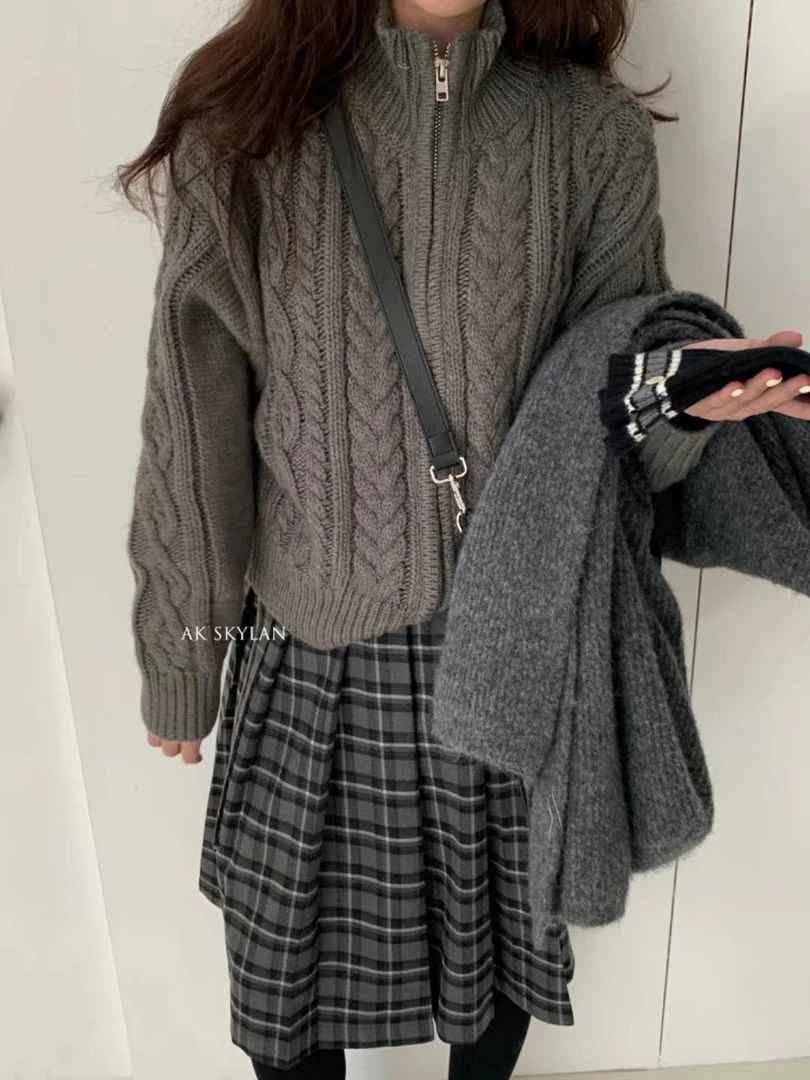 慵懒风毛针织衫秋季打底上衣加厚长袖开衫毛衣针织衫秋冬拉链