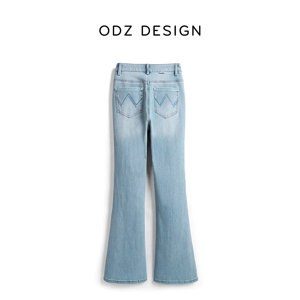 【ODZ】奢贵青咖/奢牌御用工艺微喇牛仔裤女修身显瘦青光浅蓝喇叭裤