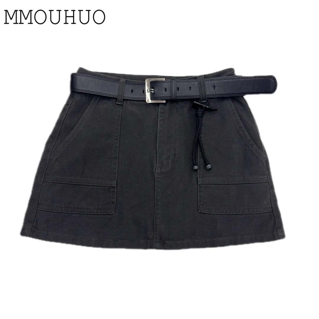 深圳MMOUHUO新款皮带小挂件口袋拼接气质短裙