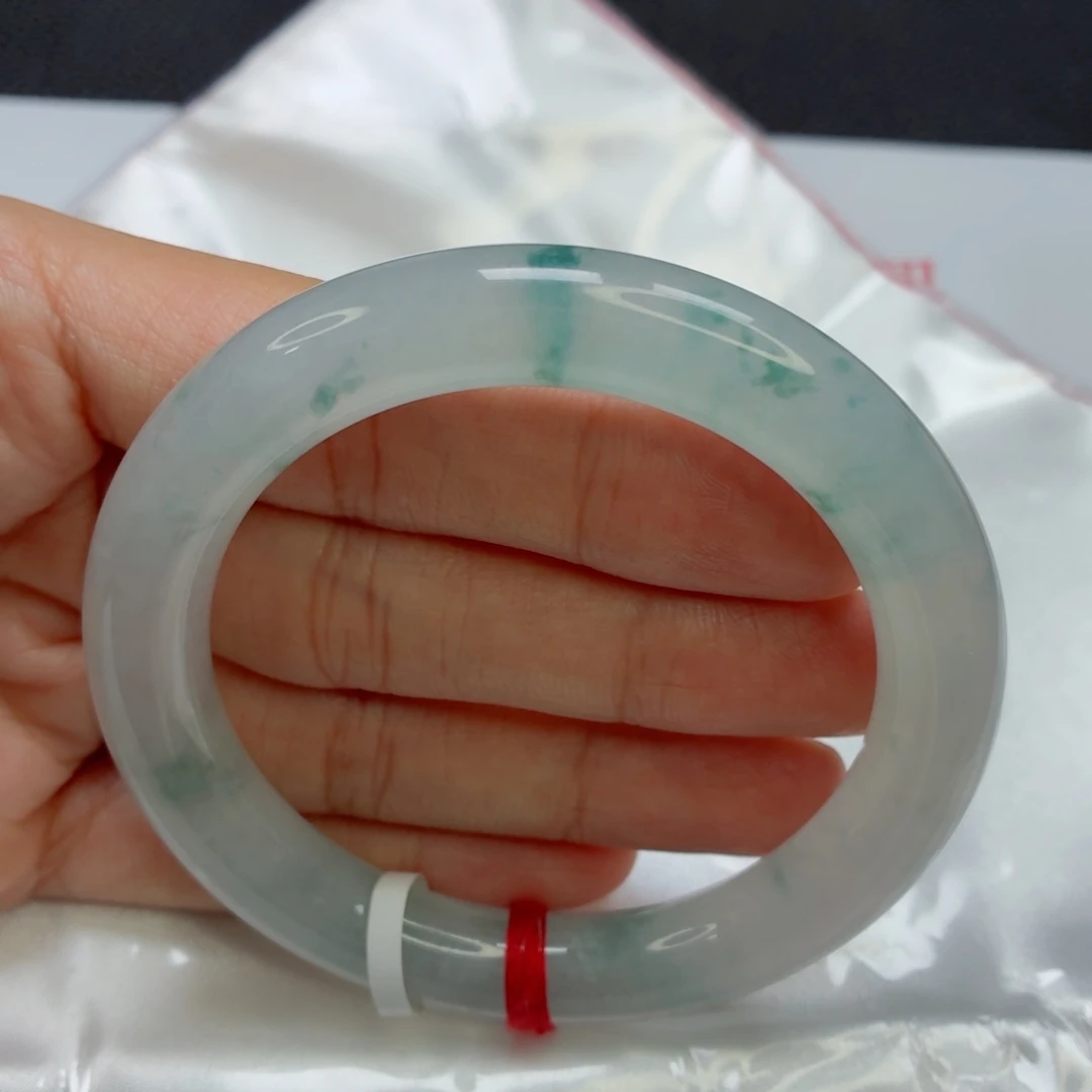 未镶嵌手镯翡翠老坑55圈冰透胶润飘花015高货瑕疵漏