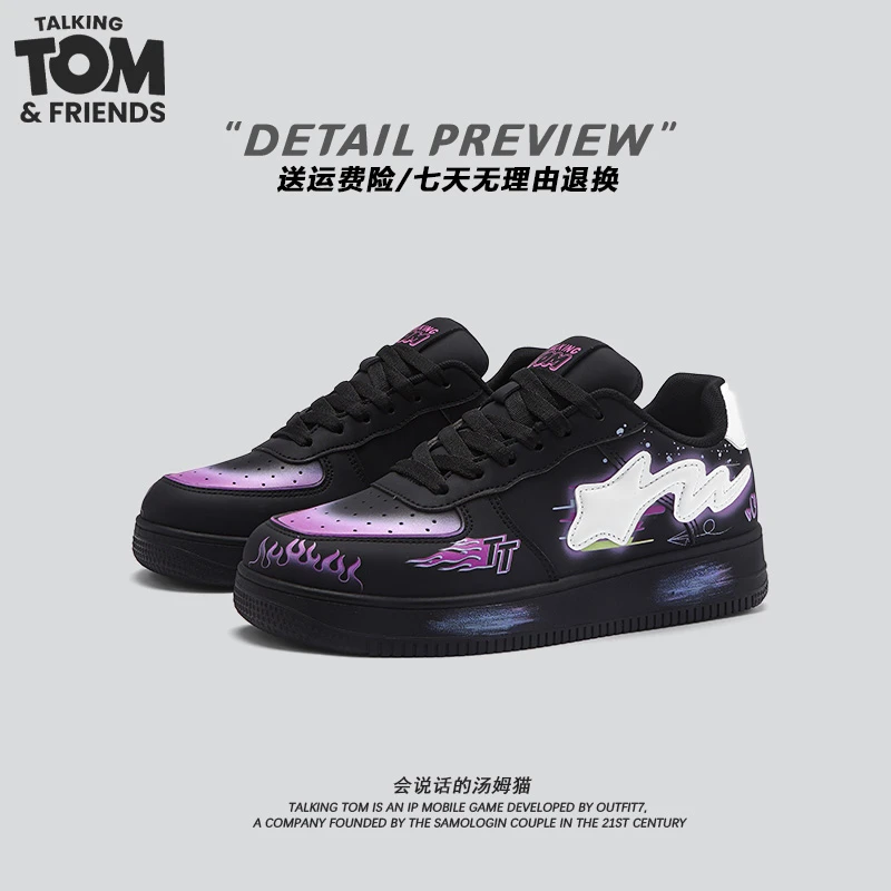 汤姆猫男鞋秋冬季原创设计黑粉板鞋运动鞋子学生鞋子百搭厚底板鞋