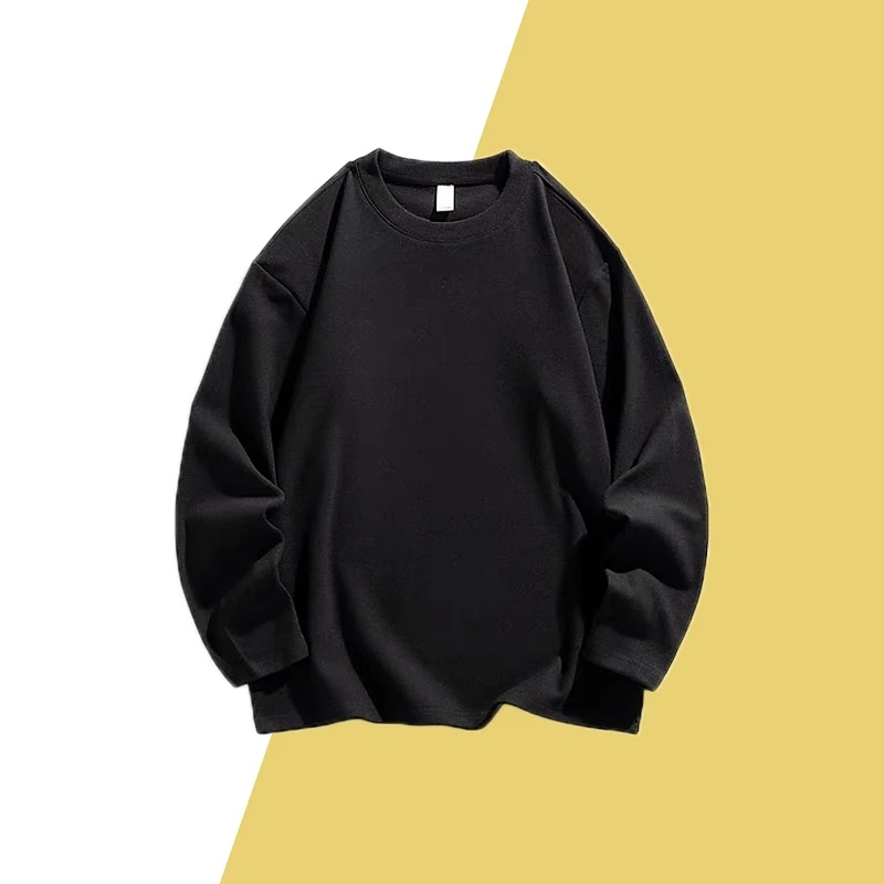 【辉哥】966-秋冬纯色圆领套头时尚百搭刺绣小标长袖绒感打底衫