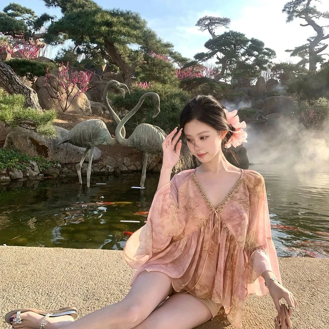 法式拼接亮片v领长袖雪纺衬衫女春季气质宽松衬衣设计感绝美上衣