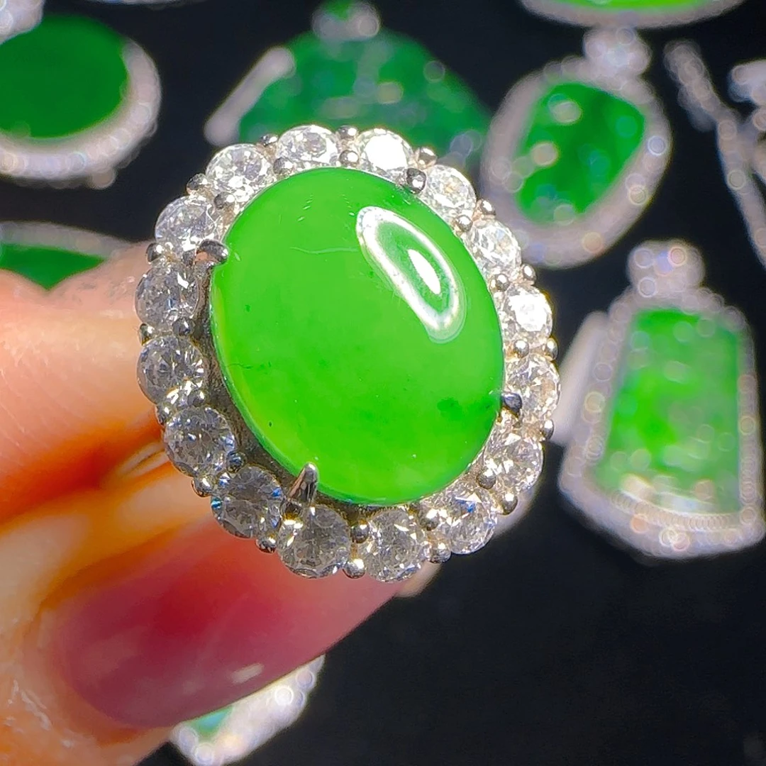 翡翠戒指银S925镶嵌天然