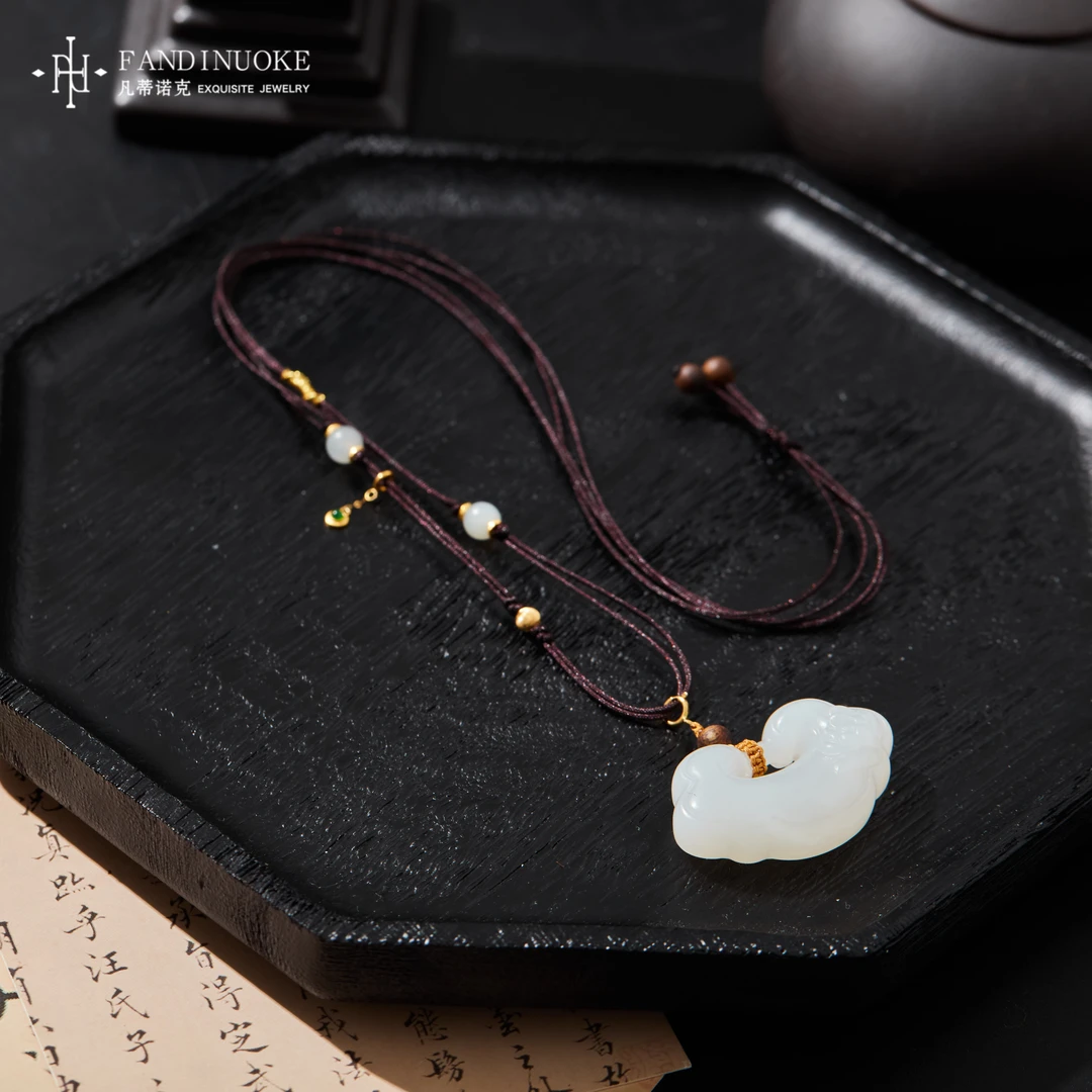 【加加专属】18K白玉如意锁吊坠编绳项链多样性发一#XYGD273208-A