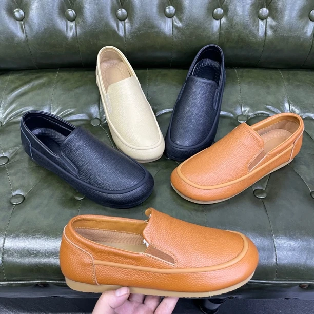男士皮面拼接豆豆鞋一脚蹬懒人鞋舒适休闲乐福鞋百搭驾车鞋标准码