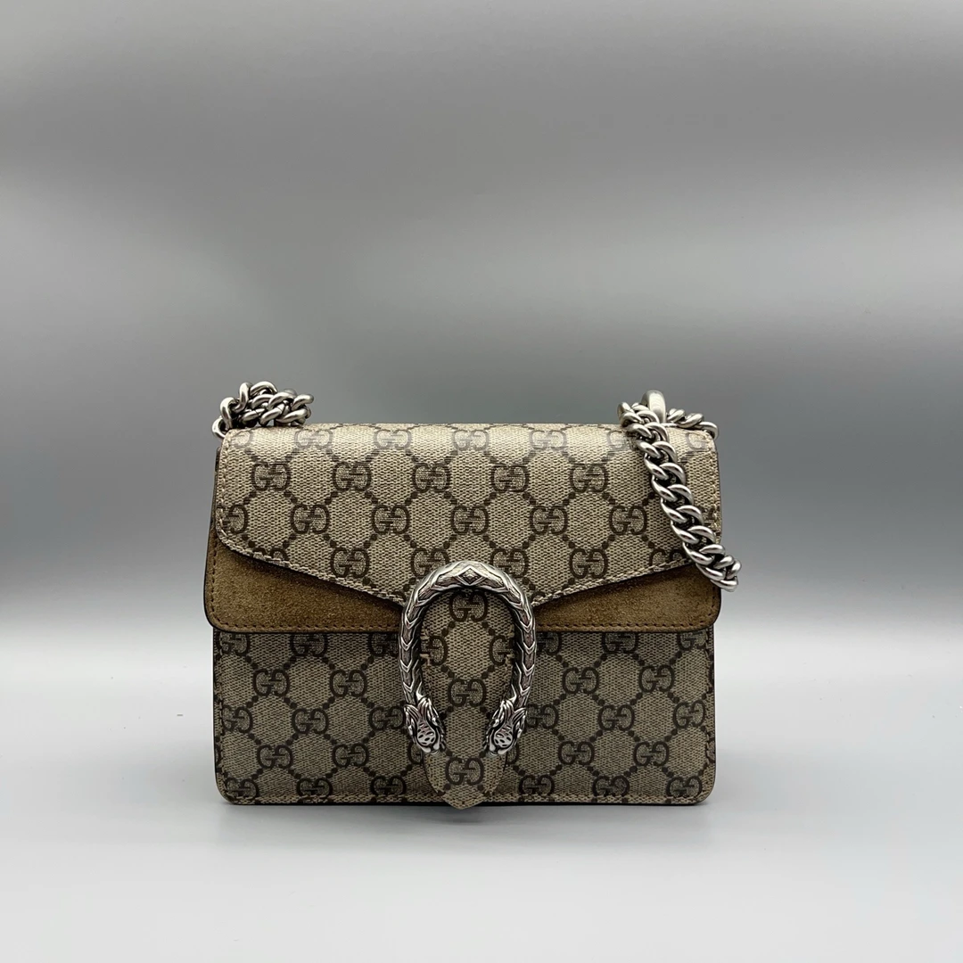 95新 GUCCI/古驰 老花驼色酒神链条包1622 6836