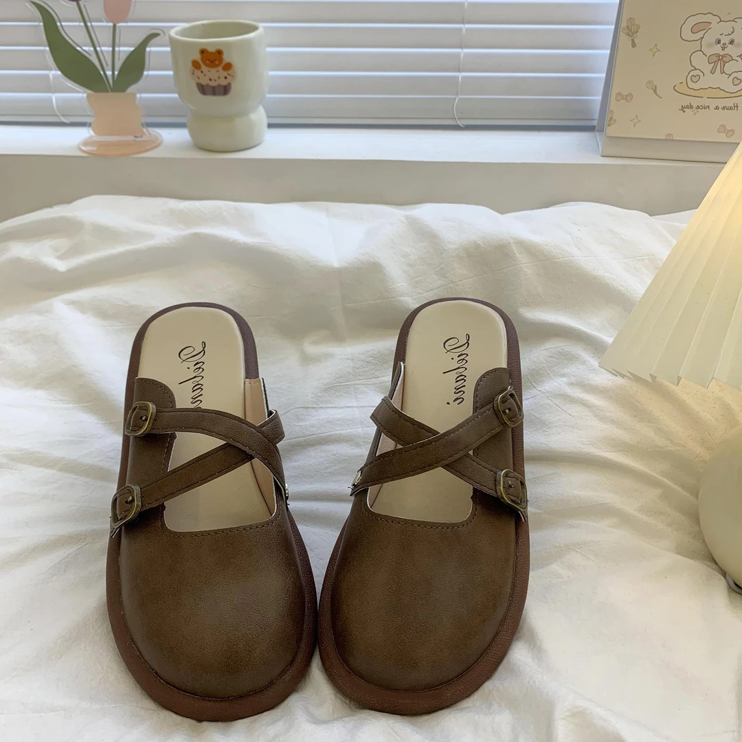 半拖鞋厚底大码女鞋41一43胖脚宽肥鞋子夏季新款凉鞋半托单鞋女