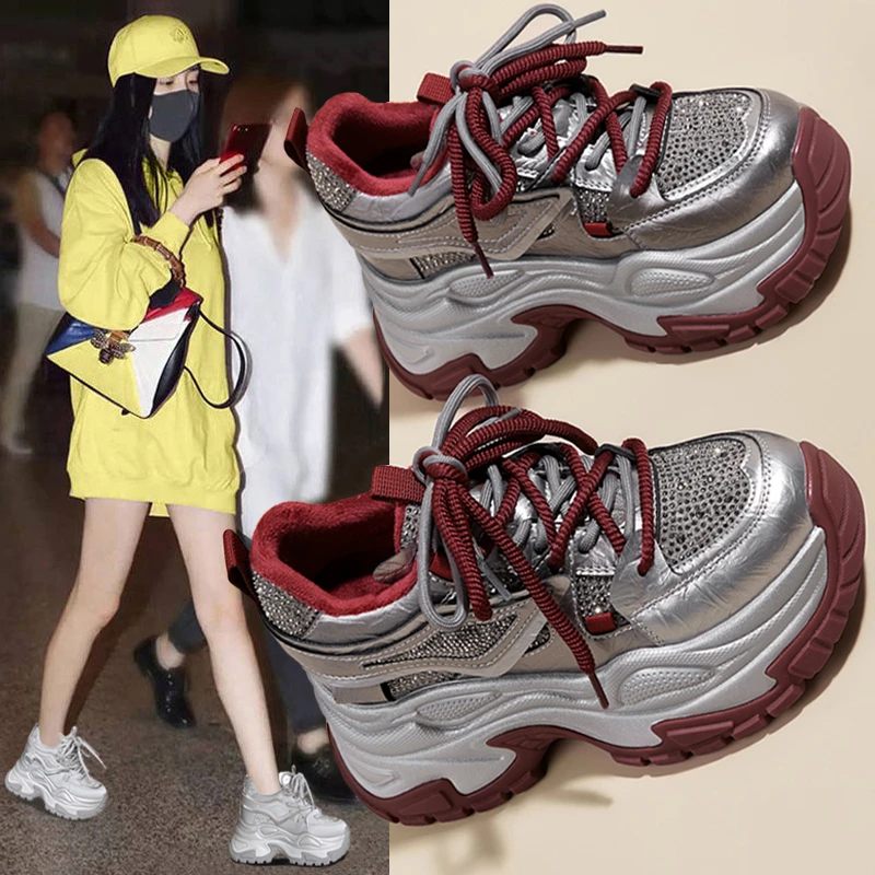 内增高老爹鞋女2025秋冬新款真皮百搭爆款松糕厚底休闲轻便运动鞋