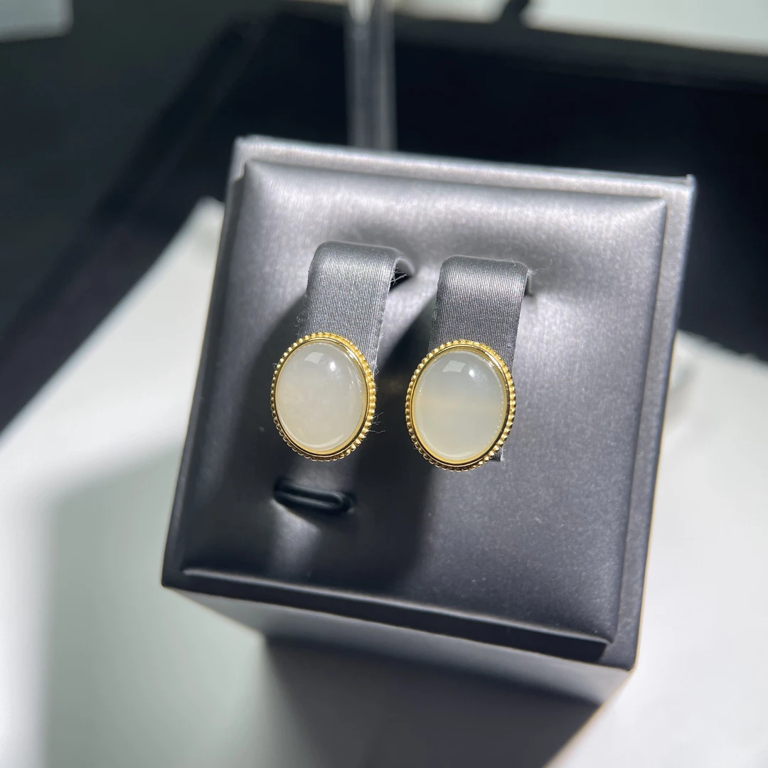 福利款 和田玉晴水蛋面10*8耳钉s925 KT25022107