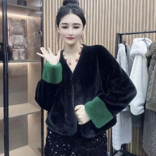 D22新款短款外套貂绒女士外套时尚保暖女士秋冬立领冬季