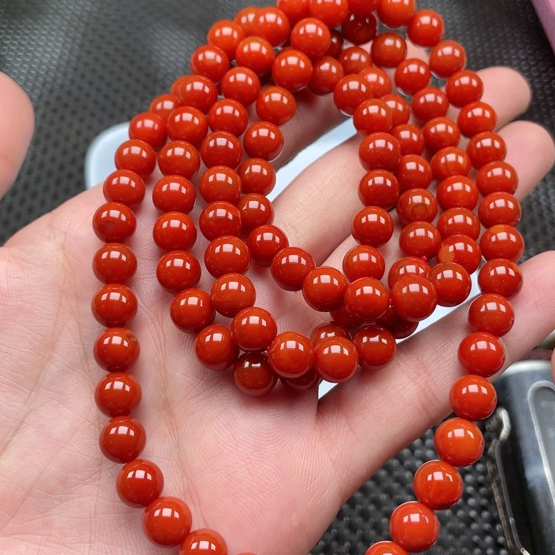 南红玛瑙8mm柿子红圆珠108长链未镶嵌