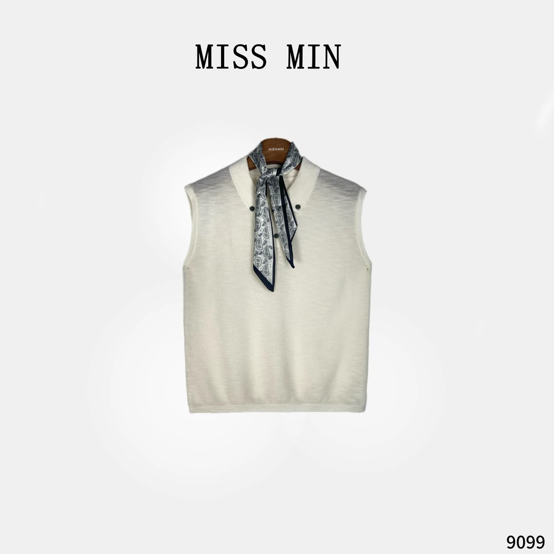 MISS MIN 【靛婉 】POLO翻领系丝巾高级感女装通勤针织背心9099