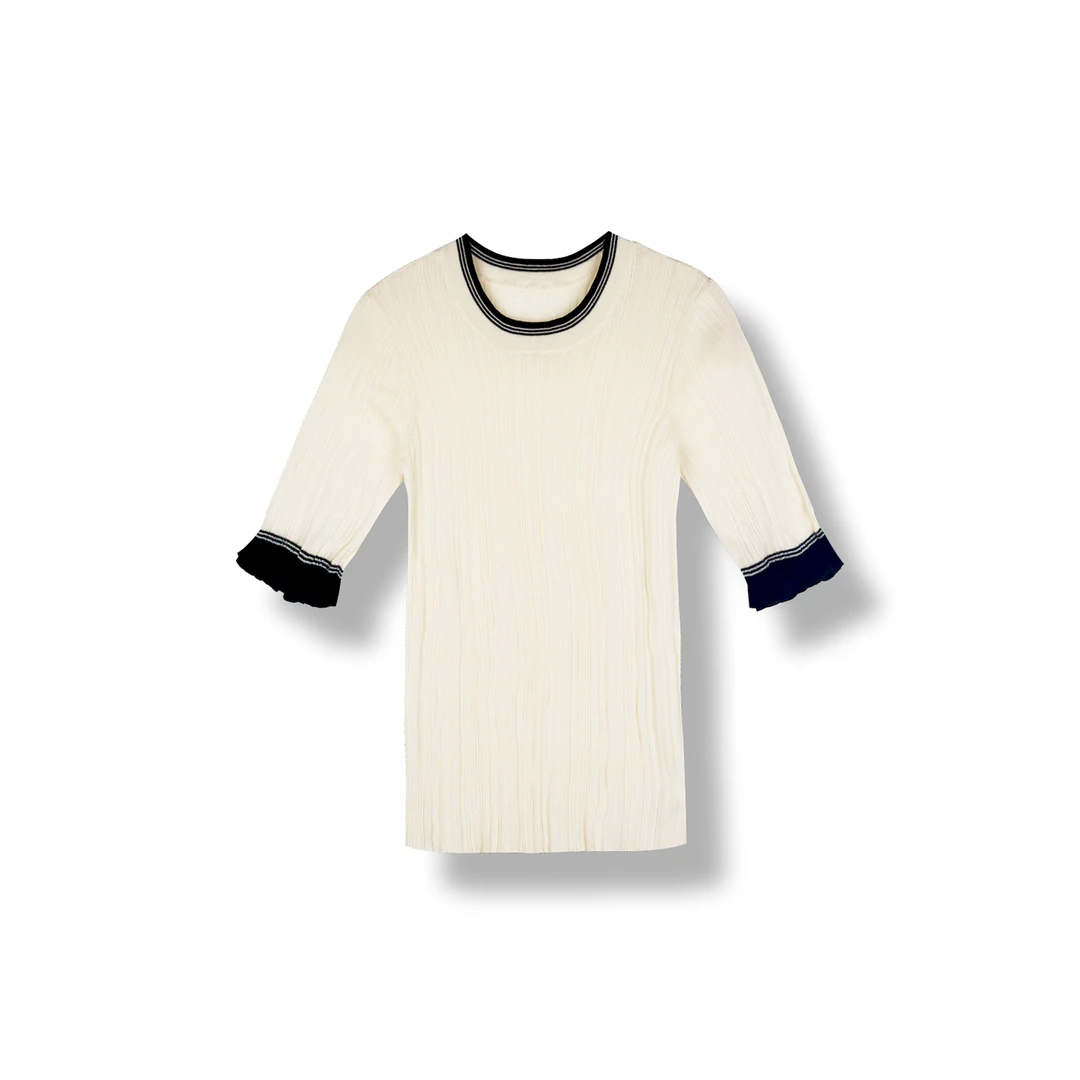 25年早春新款时尚休闲圆领白色针织衫（6931-3218）【740】