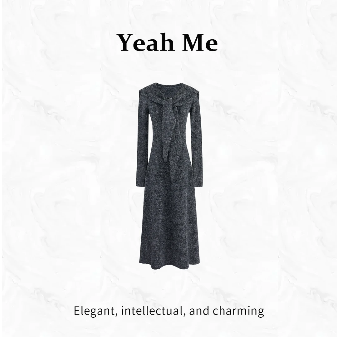 Yeah Me/也觅【卢兹小屋】秋冬女款慵懒气质百搭收腰羊毛连衣裙女装