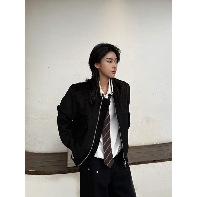 CLECUI高级感夹棉毛呢棒球服夹克男女冬cleanfit廓形短款棉服外套