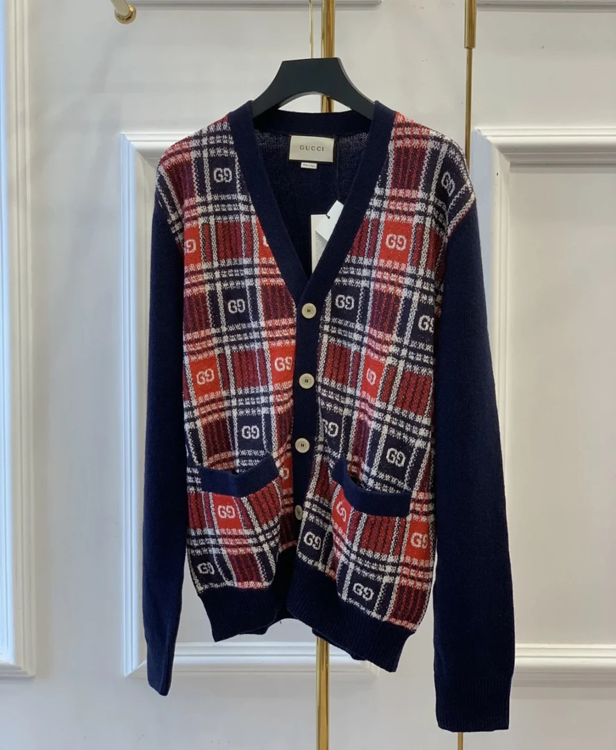 99新 GUCCI/古驰 bb一零八九 羊毛/棉 老花拼接开衫 s码 98新