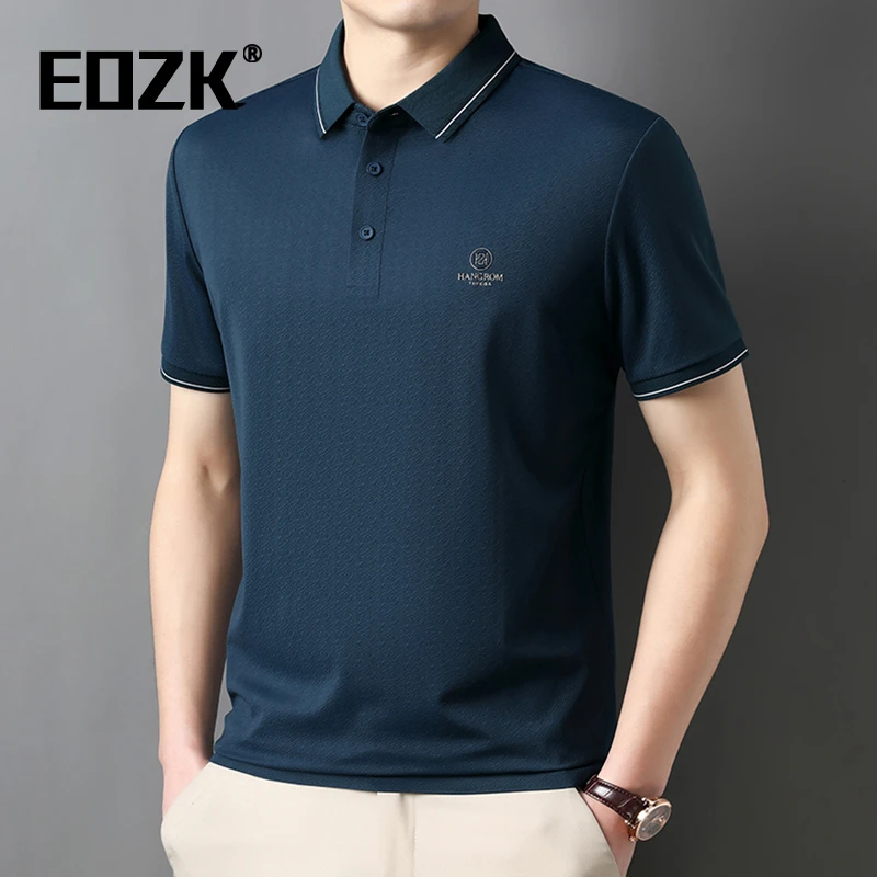 Eozk夏季男士树皮纹提花短袖T恤无痕轻商务半袖polo衫翻领体恤男