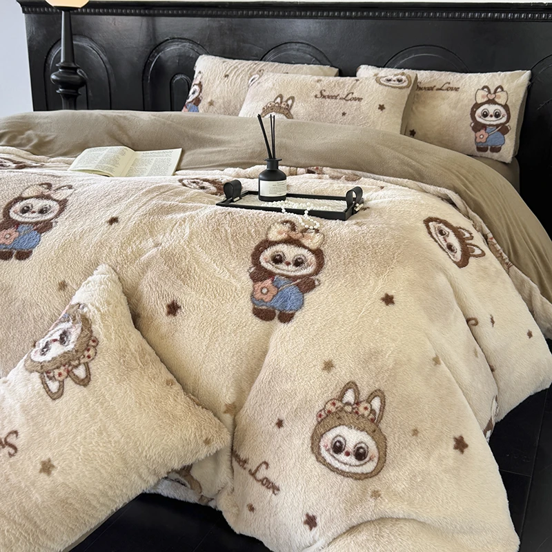 兔毛绒秋冬季加厚绒保暖牛奶绒四件套被套床单笠家用床上用品家纺