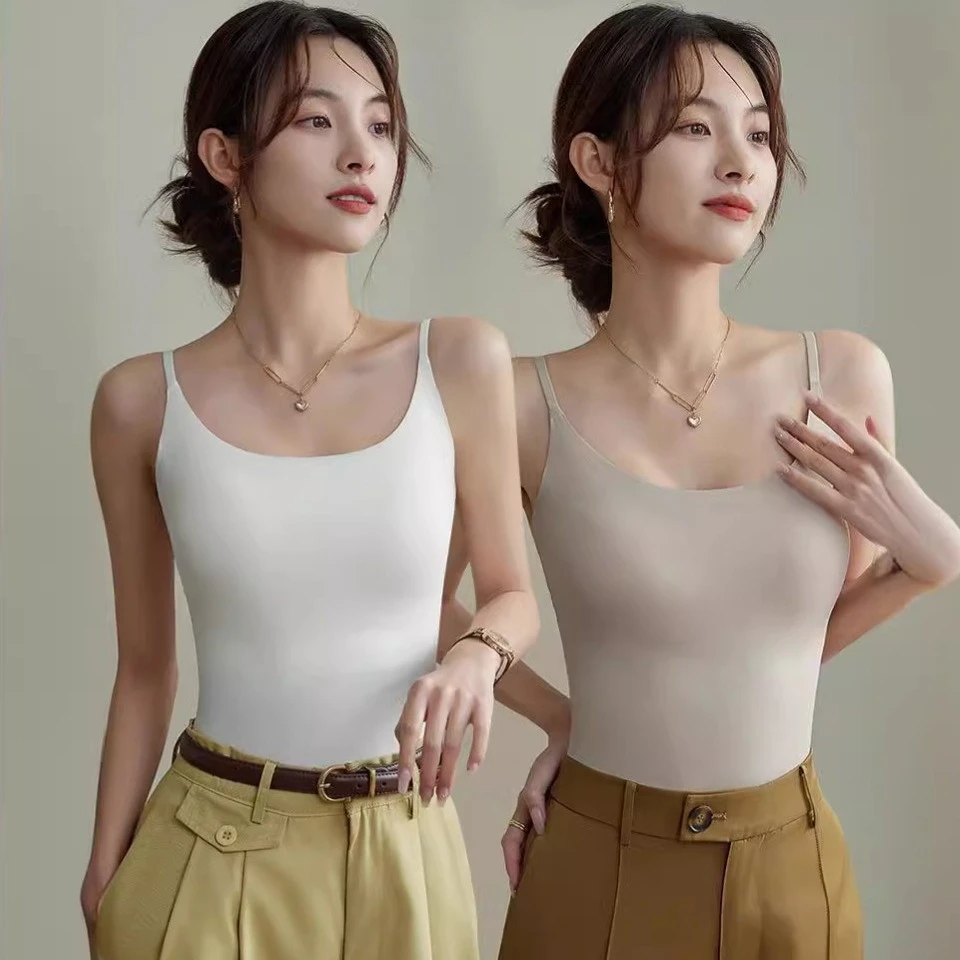 无痕吊带背心女带胸垫内搭美背显瘦打底外穿长款上衣薄款