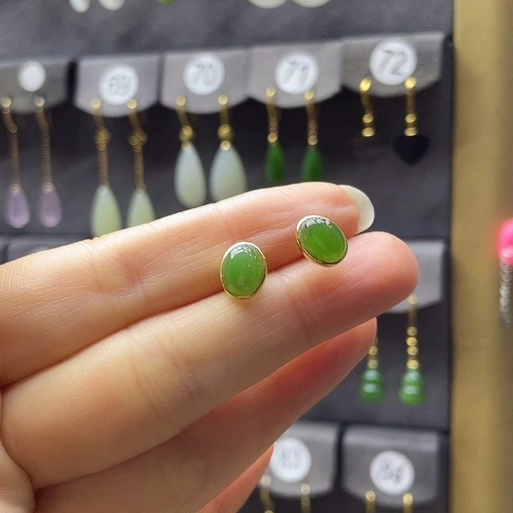 和田玉银S925镶嵌耳饰