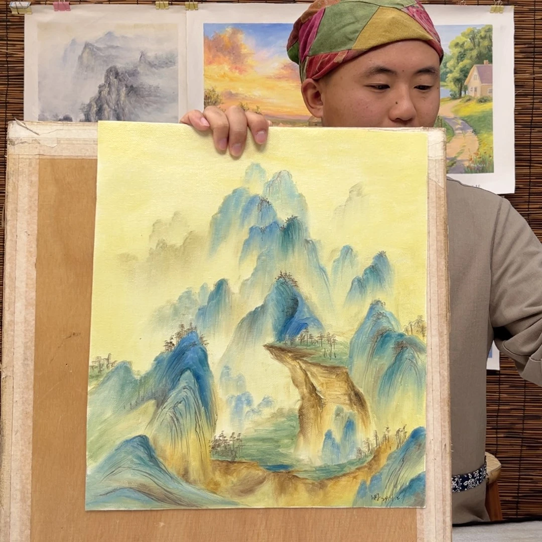 油画行路人小院绘画作品竞拍