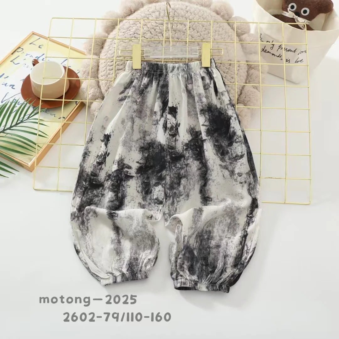 亲子款夏款人造棉棉绸凉凉裤长裤收口裤无口袋