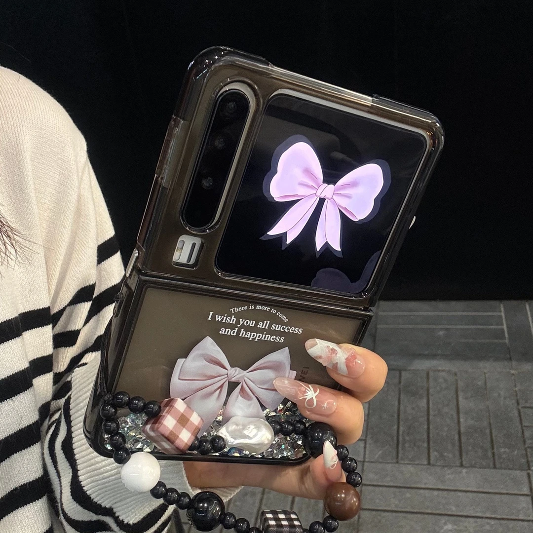 适用华为purax典藏版折叠屏手机壳pocket2透黑流沙闪粉英文蝴蝶结