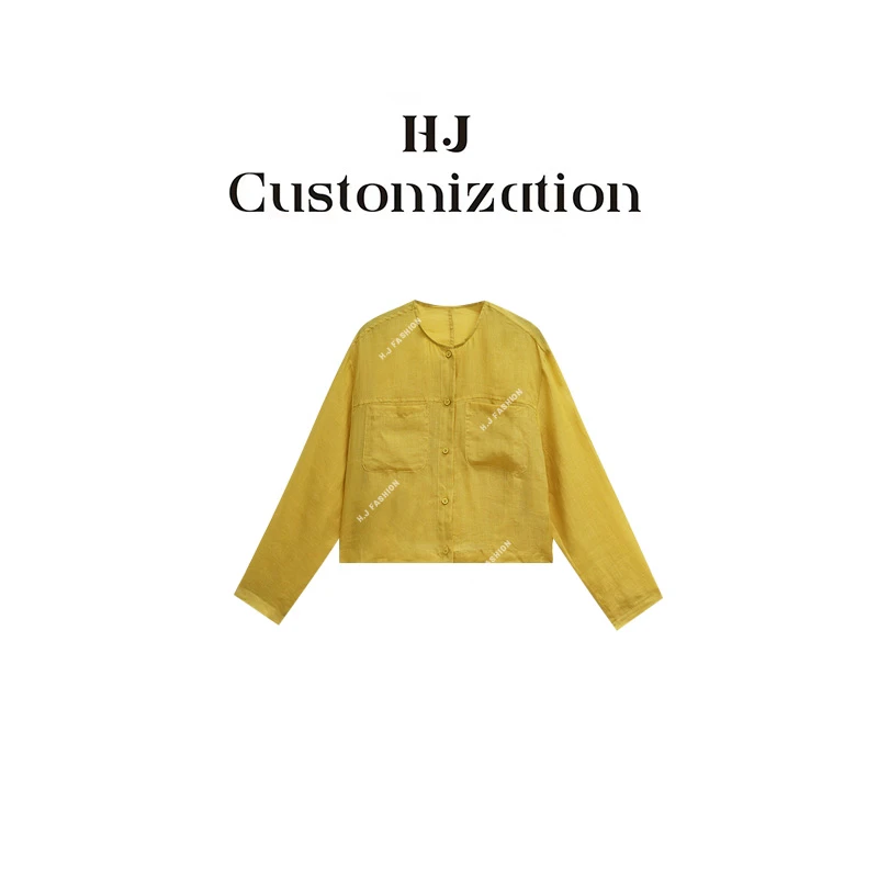 【 H·J 】“汽泡柠檬”慵懒随性清凉透气圆领亚麻衬衫8787