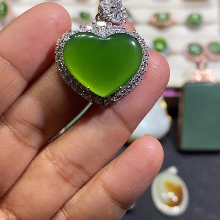 和田玉（碧玉）银S925镶嵌颈饰