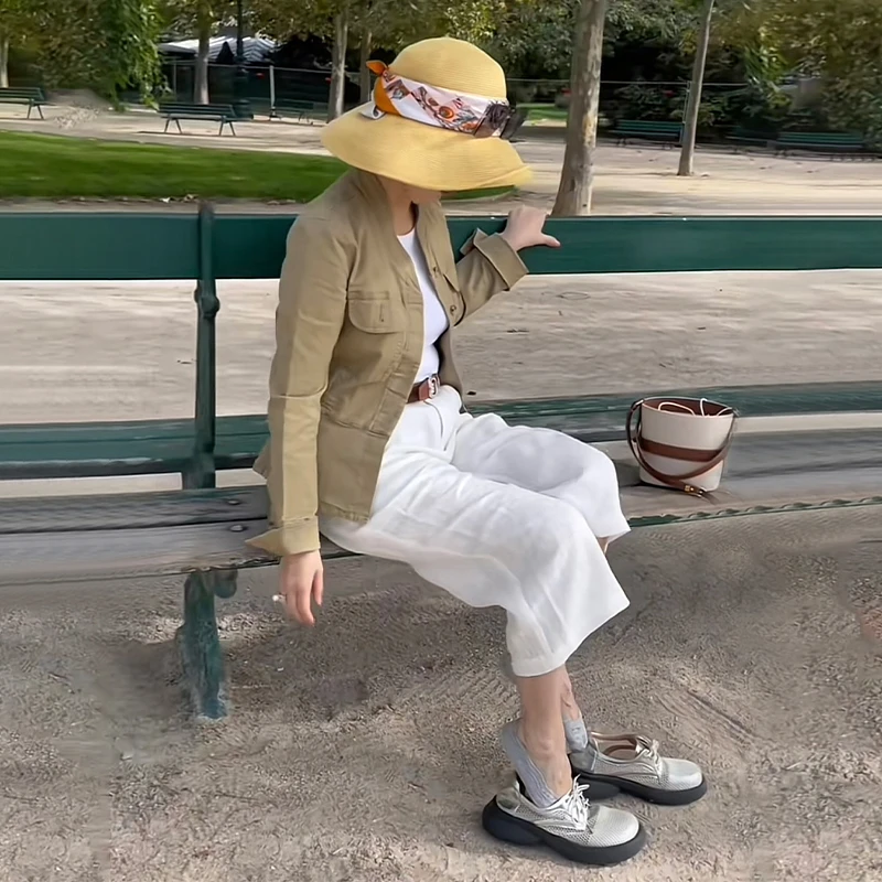 Naiyee奈绮儿新款系带网洞拼色厚底复古英伦风时尚百搭单鞋圆头