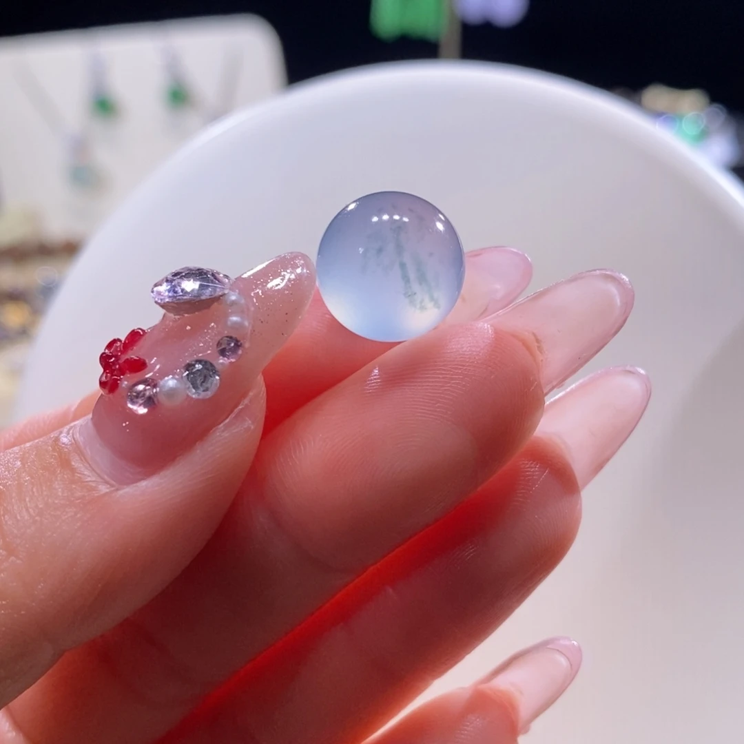 翡翠未镶嵌颈饰翡翠高冰飘蓝花珠