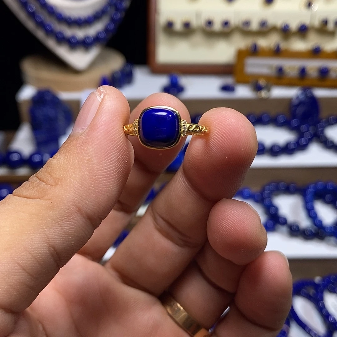 西***棍青金石银S925镶嵌戒指方糖 戒指