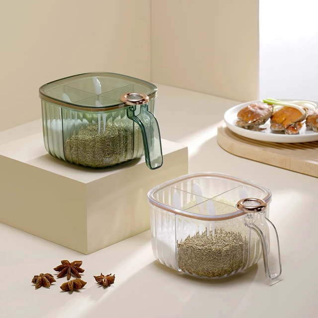 轻奢调味罐调味瓶厨房家用带盖调味盒密封调料罐翻盖调料盒带勺子