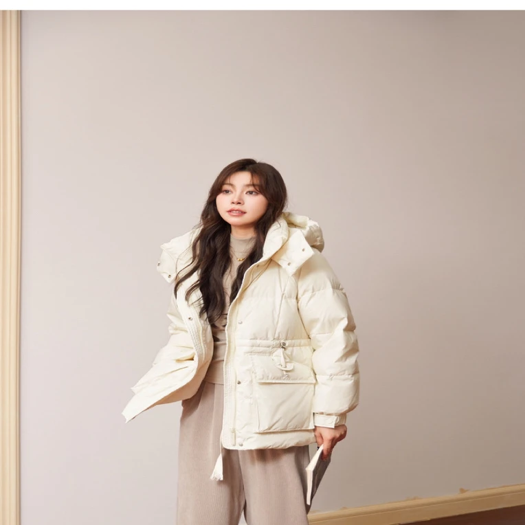 2026新款羽绒服女短款连帽小个子时尚宽松收腰抽绳保暖显瘦外套