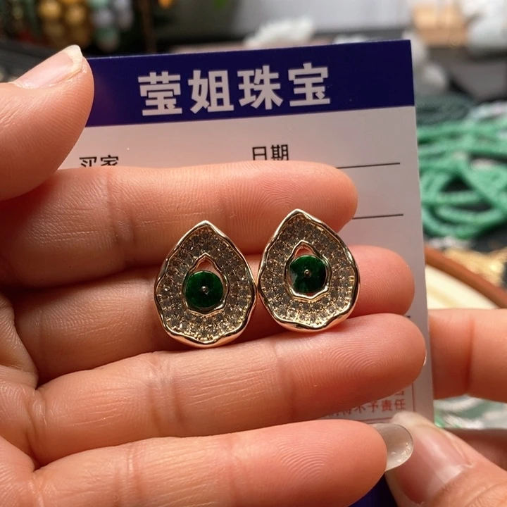 翡翠耳饰合金绿耳钉