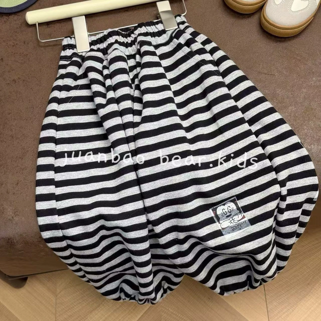 韩系百搭米奇条纹裤舒适亲肤男女宝宝宽松休闲裤韩版品质童装