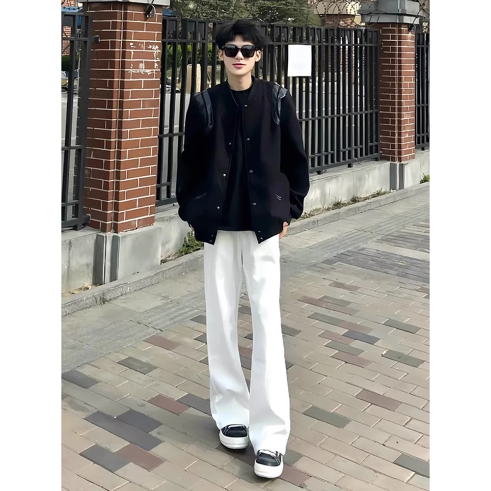 白色cleanfit冰丝弯刀休闲裤男夏季薄美式潮牌痞帅宽松直筒西裤子