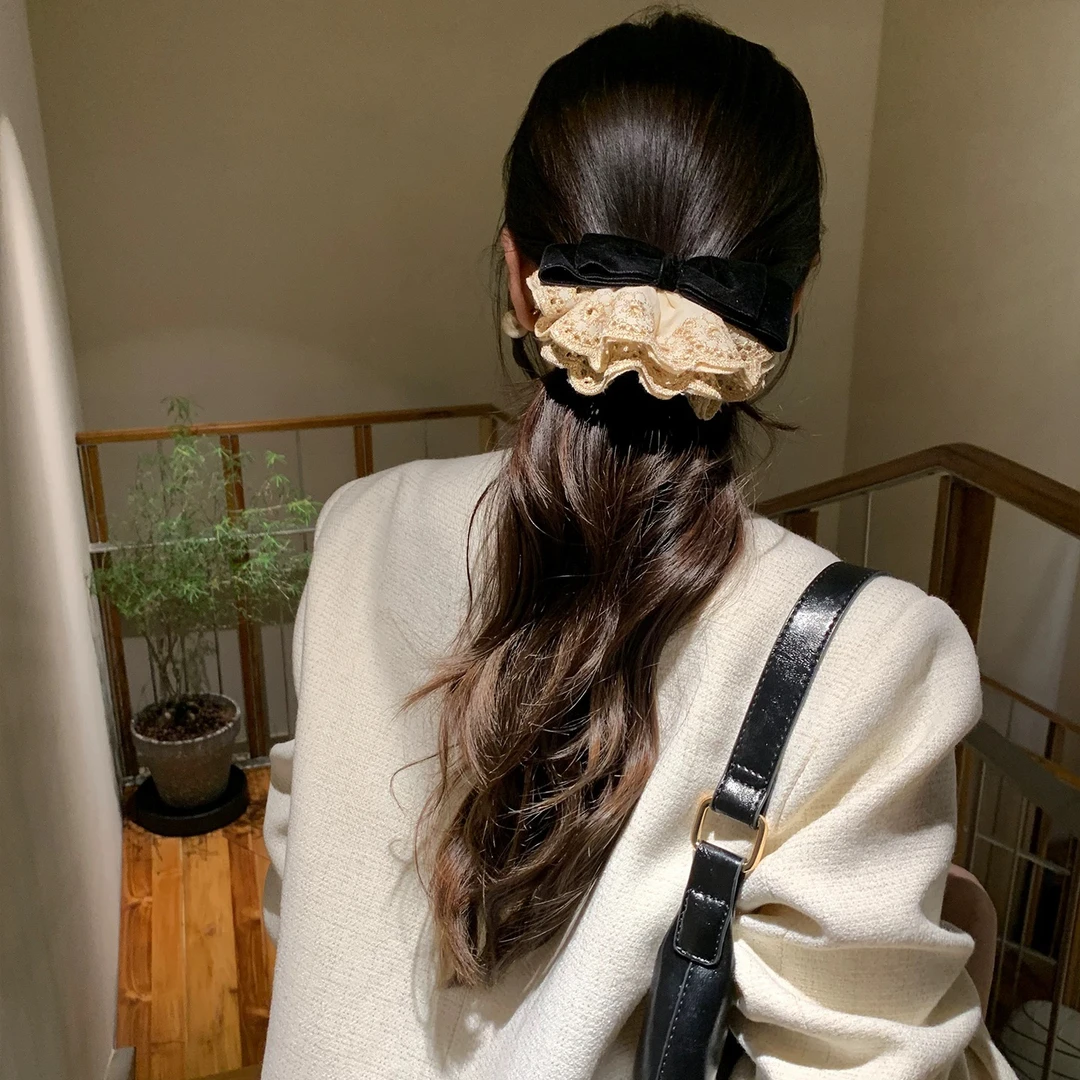 秋冬韩系蝴蝶结蕾丝花边发夹女高级感后脑勺抓夹发饰弹簧夹头饰