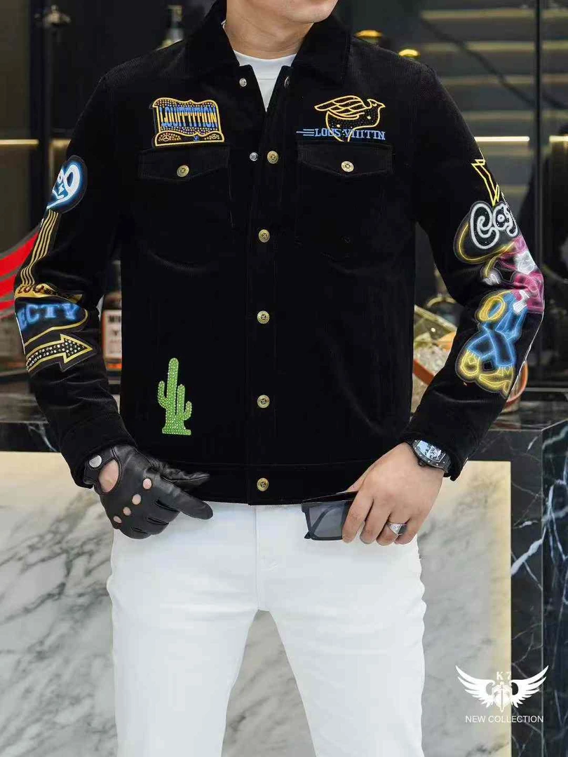 2025秋冬新款潮牌重工徽章烫钻潮流设计休闲加厚灯芯绒夹克外套男