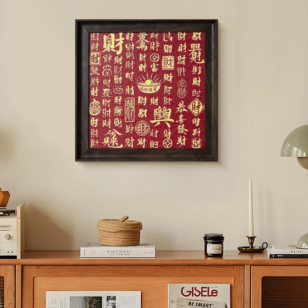 中式百财发财寓意好的新中式立体砂岩装饰画玄关桌面摆画发财4848