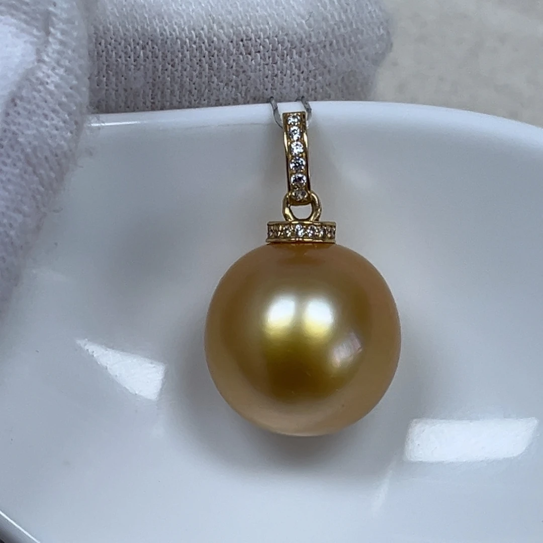 18K金镶嵌海水珍珠吊坠(不含链)14mm