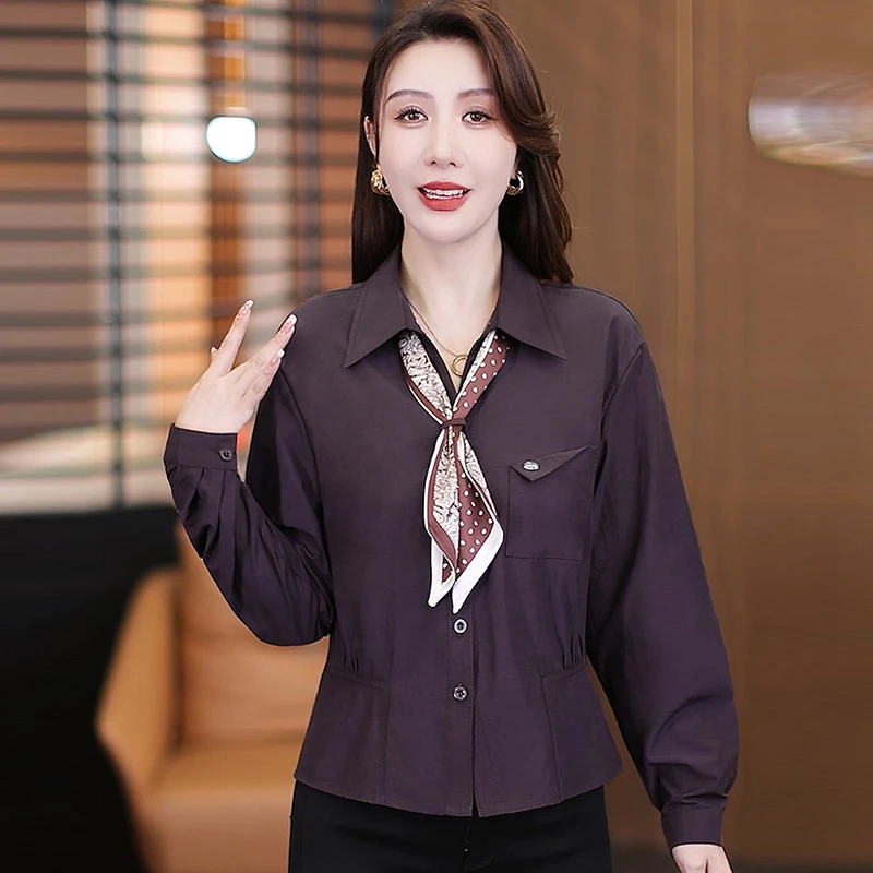 法式轻奢收腰显瘦衬衫女2025年秋季新款独特别致丝巾飘带翻领上衣