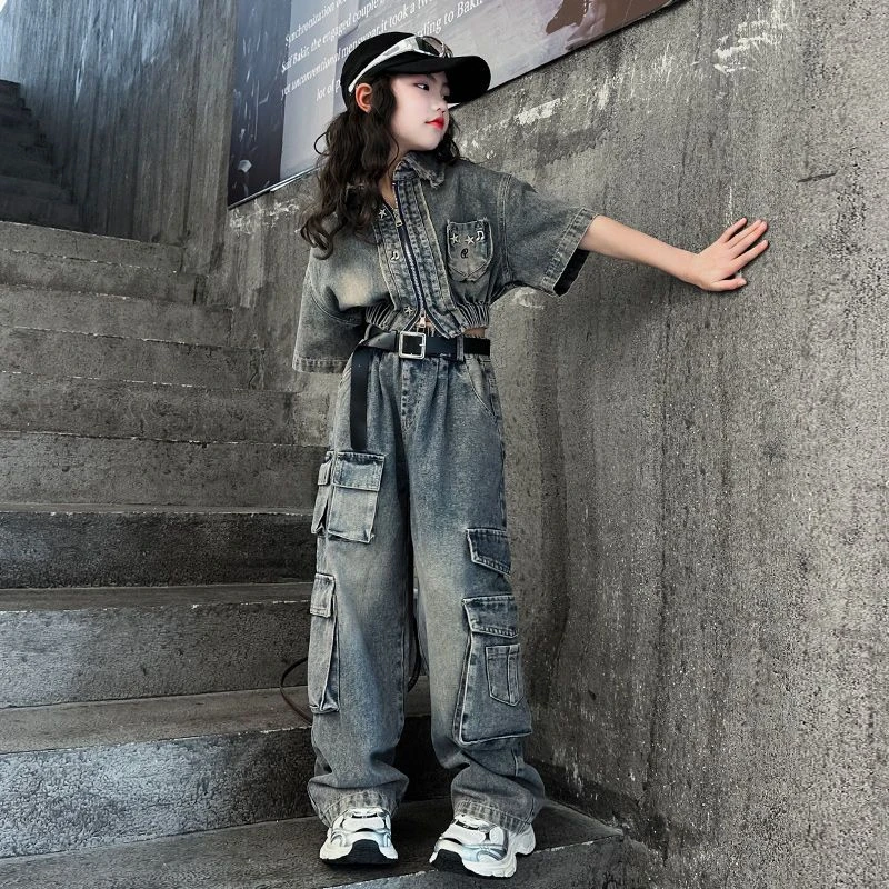 新品巴拉巴拉新品巴拉巴拉女童网红复古牛仔套装2025新款洋气中大