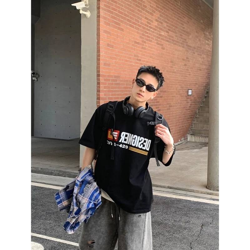 徐太浪黑色短袖t恤男款夏季纯棉重磅vibe半袖美式打底上衣印花