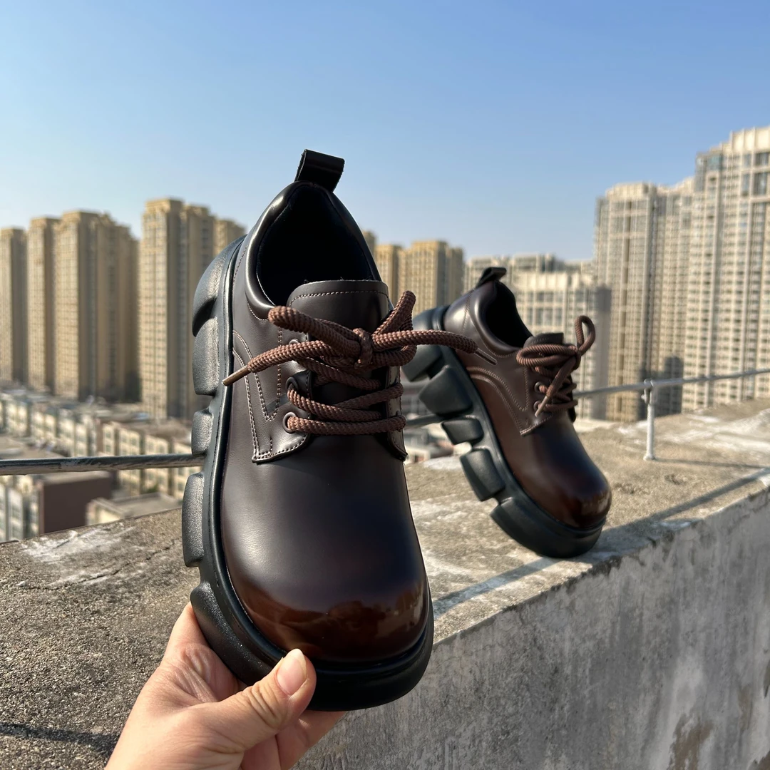 小皮鞋厚底圆头系带百搭乐福鞋低帮女鞋商务复古时尚潮流休闲女鞋