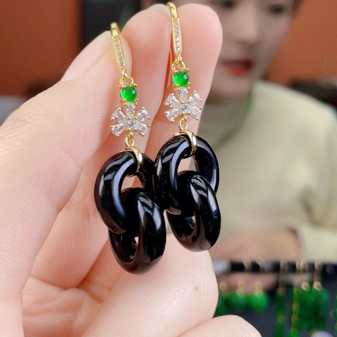 翡翠银S925镶嵌耳饰