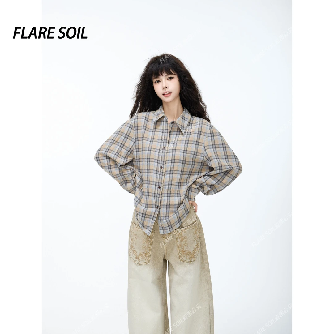 【FLARE SOIL】设计师格纹极简衬衫通勤风韩版休闲衬衫 T40292A